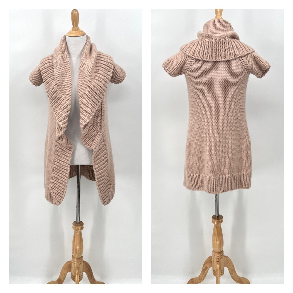 KAUFMAN FRANCO Cashmere Cardigan Women XS Pink Cashmere Chunky Shawl Collar Knit